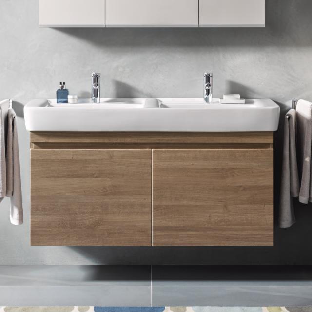 Geberit Renova Plan Meuble sous-lavabo pour lavabo double avec 2 tiroirs Façade et corps du meuble chêne naturel
