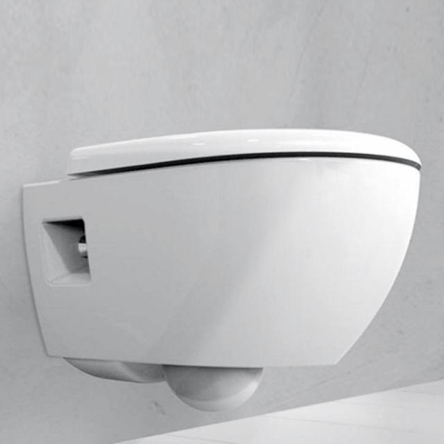 Geberit Renova Premium wall-mounted washdown toilet, rimless white, with KeraTect