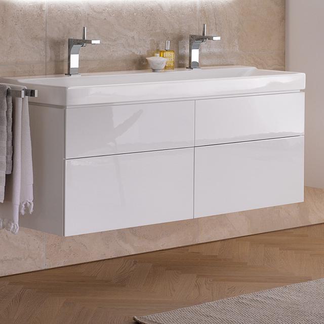 Geberit Xeno² Meuble sous-lavabo pour lavabo double avec 4 tiroirs Façade blanc ultra brillant/corps du meuble blanc ultra brillant