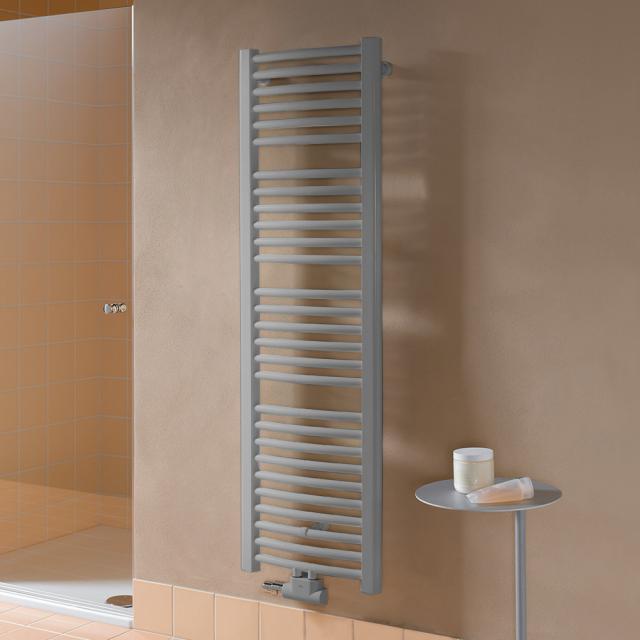 Kermi Basic-50 R Radiateur de salle de bains pour fonctionnement mixte ou à eau chaude avec tubes courbes argent brillant métallisé, 348 Watt
