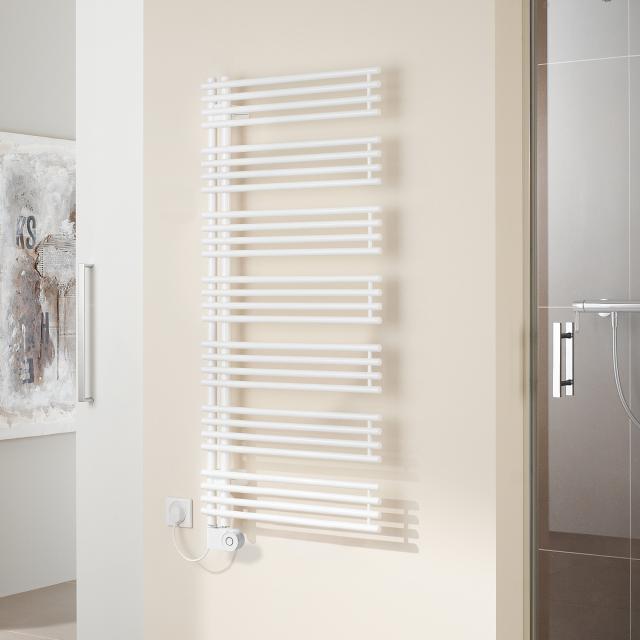 Kermi Diveo-E towel radiator for purely electrical operation white, 800 Watt, electric set FKS, opening right