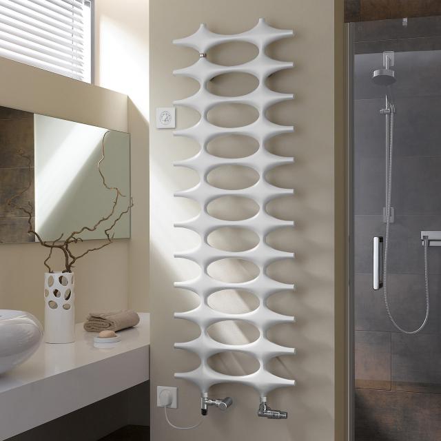 Kermi Ideos towel radiator for mixed operation with built-in heating element white, 383 Watt, electric set WKS left