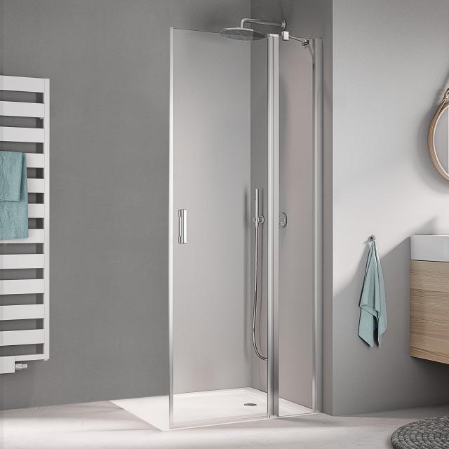 Kermi Liga hinged door with fixed panel for corner entry TSG clear with KermiClean / matt glossy silver