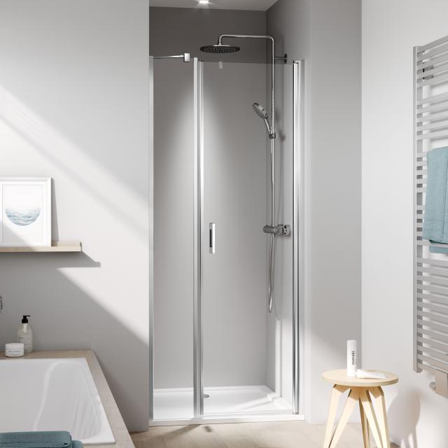 Kermi Liga two-way door with fixed panel TSG clear with KermiClean / silver high gloss