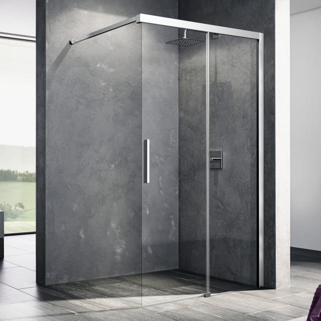 Kermi Nica Paroi de douche avec porte coulissante et cadre fixe Verre trempé transparent avec KermiClean/argent ultra brillant