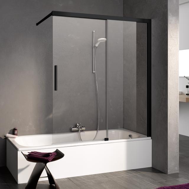 Kermi Nica Porte coulissante avec cadre fixe sur baignoire Verre trempé transparent/noir soft