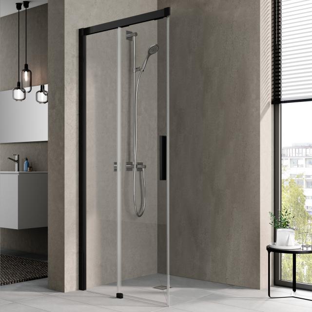Kermi Nica sliding door with fixed panel for corner entry TSG clear with KermiClean / soft black