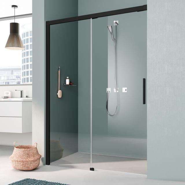 Kermi Nica sliding door with fixed panel for recess TSG clear with KermiClean / soft black