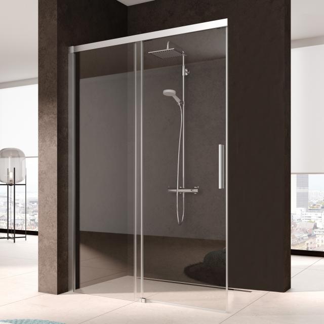 Kermi Nica sliding door with fixed panel for side panel TSG clear with KermiClean / silver high gloss