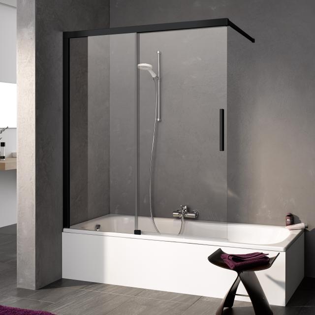 Kermi Nica sliding door with fixed panel on bath TSG clear with KermiClean / soft black