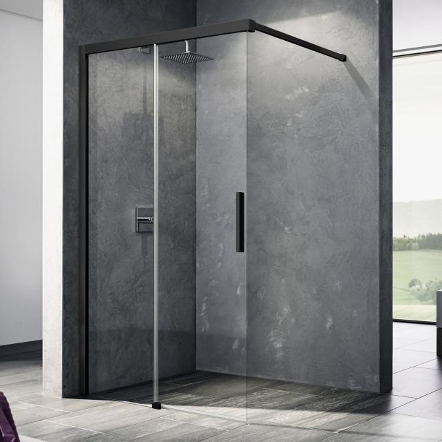 Kermi Nica Walk In Wall sliding door with fixed panel TSG clear with KermiClean / soft black