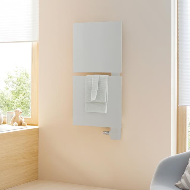 Kermi Signo Radiateur de salle de bains pour fonctionnement mixte ou à l'eau chaude argent métallique brillant, version à droite, 626 watts