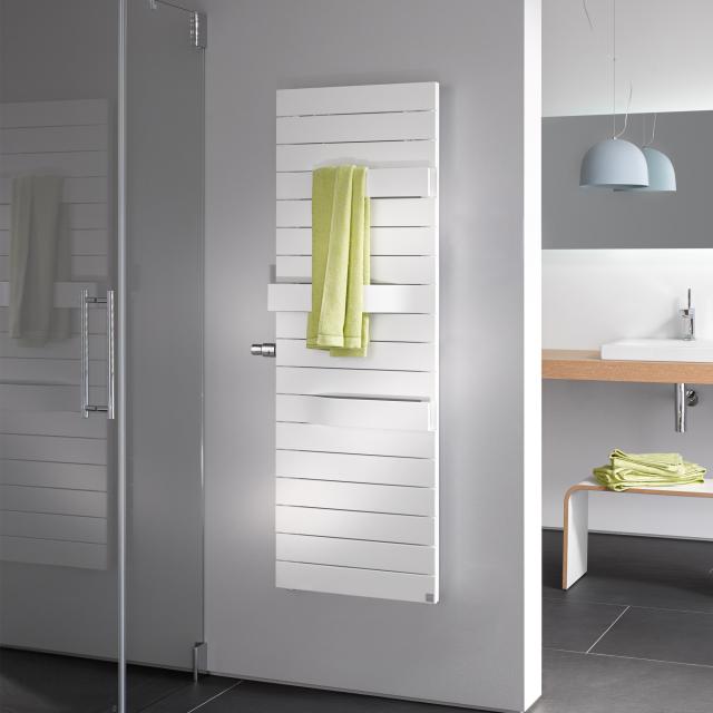 Kermi Tabeo-V towel radiator with built-in thermostatic valve for hot water or mixed operation white, 1059 Watt, thermostat head left