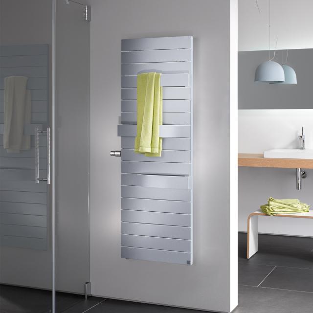 Kermi Tabeo-V towel radiator with built-in thermostatic valve for hot water or mixed operation metallica, 1257 Watt, thermostat head left