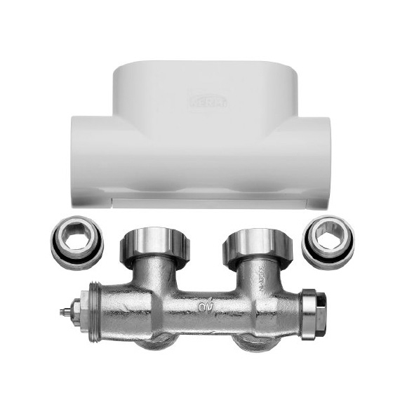 Kermi valve tap block set angled white