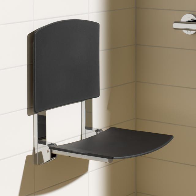 Keuco Plan Care wall-mounted foldable seat chrome/black grey