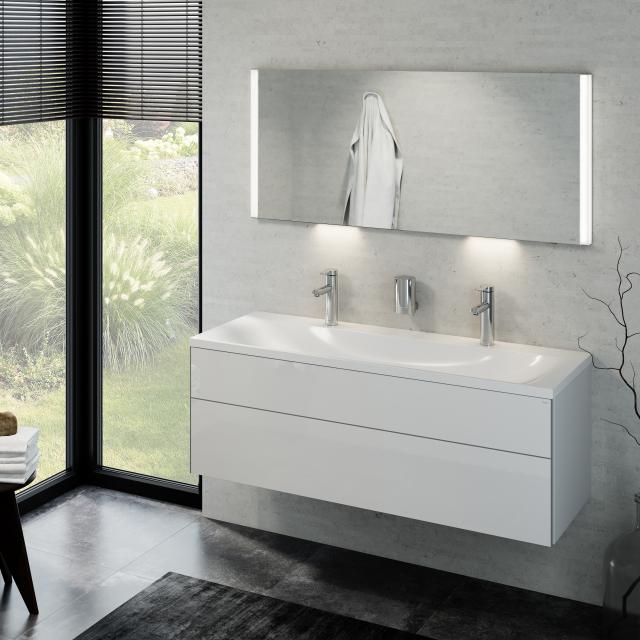 Keuco Royal Reflex double washbasin with vanity unit and illuminated mirror white high gloss
