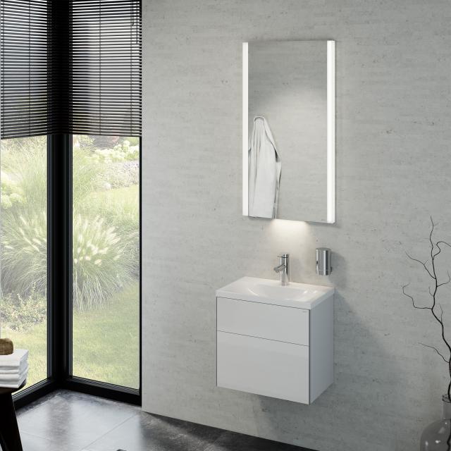 Keuco Royal Reflex Lavabo avec meuble sous-lavabo et miroir à éclairage LED Façade blanc ultra brillant/corps du meuble blanc ultra brillant