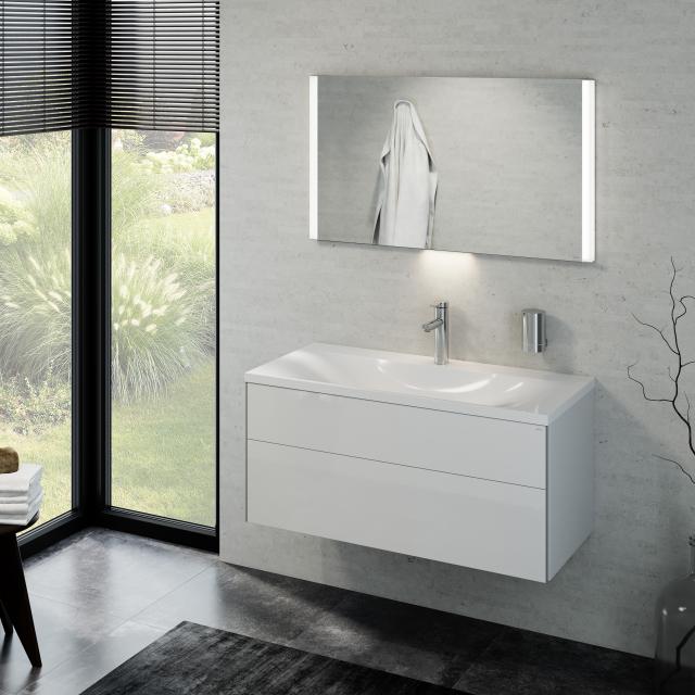 Keuco Royal Reflex washbasin with vanity unit and illuminated mirror white high gloss