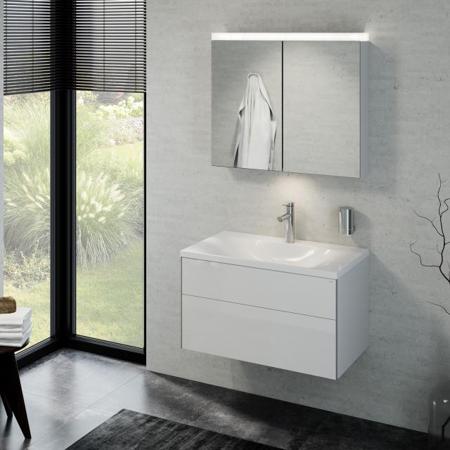Keuco Royal Reflex washbasin with vanity unit and LED mirror cabinet front white high gloss / corpus white high gloss