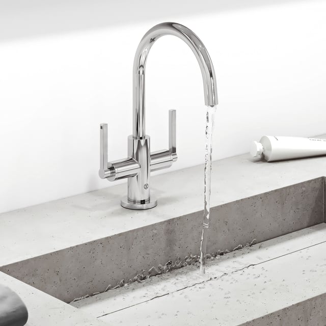 KLUDI X1 Rubinetto Per Lavabo Con Scarico A Tirante - Miscelatore Monoforo Cromato Con Cartuccia In Ceramica, Altezza 75mm, Made In Germany - 4