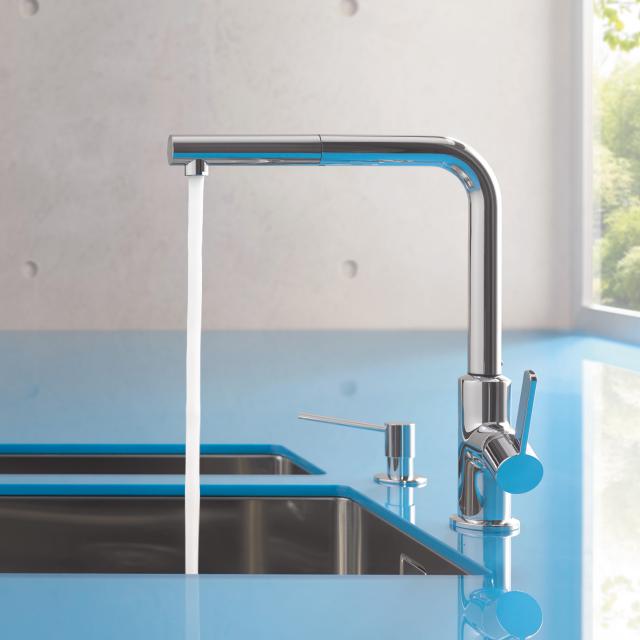 Kludi L-INE S single-lever kitchen mixer tap, with pull-out spout chrome