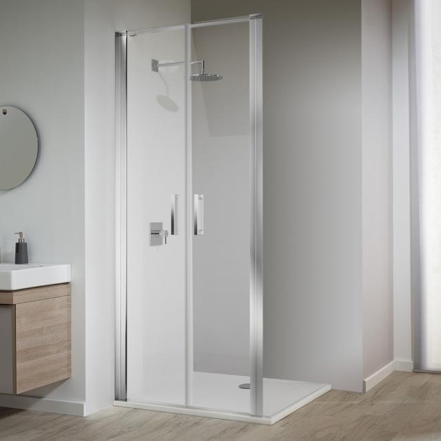 Koralle SL410 two-piece hinged door for partition TSG transparent with GlasPlus / polished silver