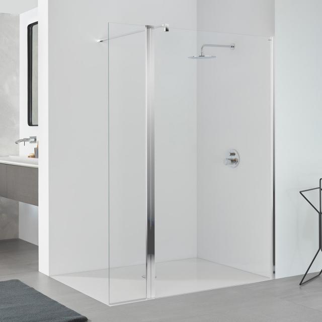 Koralle SL410 Walk In shower panel with hinged element TSG transparent with GlasPlus / polished silver