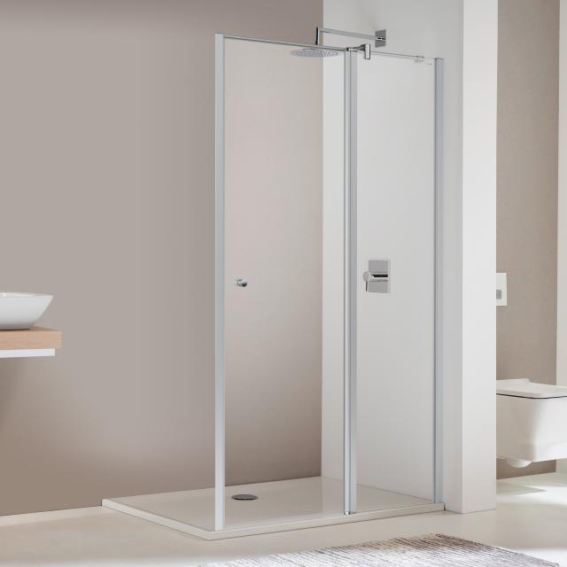 Koralle TwiggyPlus two-way door with fixed element for partition TSG transparent with GlasPlus / matt silver