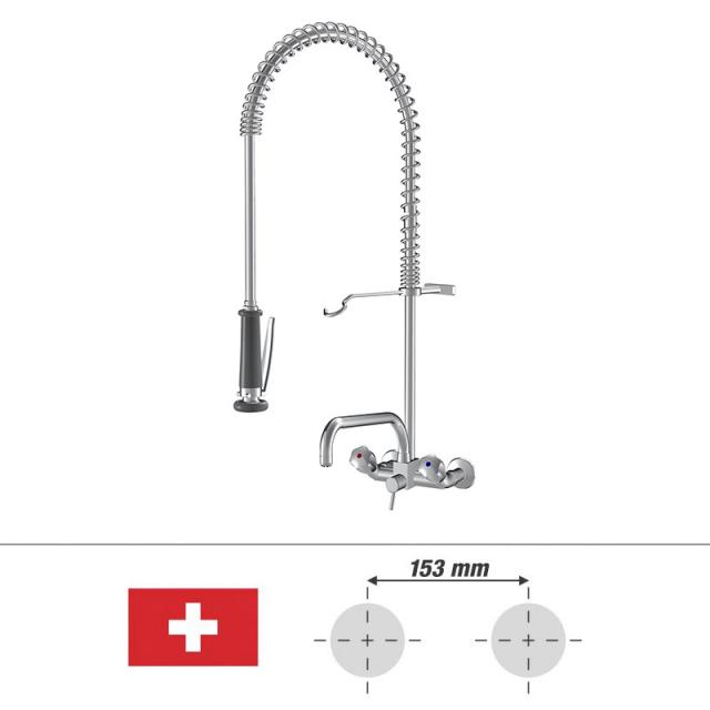KWC Gastro two handle kitchen mixer with stainless steel support spring, for Switzerland