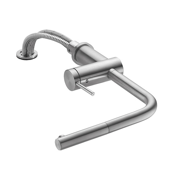 KWC Livello single-lever kitchen mixer tap, with pull-out spray, front-of-window installation