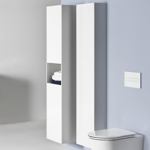 Meuble De Rangement Pour WC / Dessus Machine à Laver - 67x31.5x190 Cm, Blanc - Avec Portes à Persiennes, étagères Et Tiroir - Armoire Salle De Bain Gain De Place