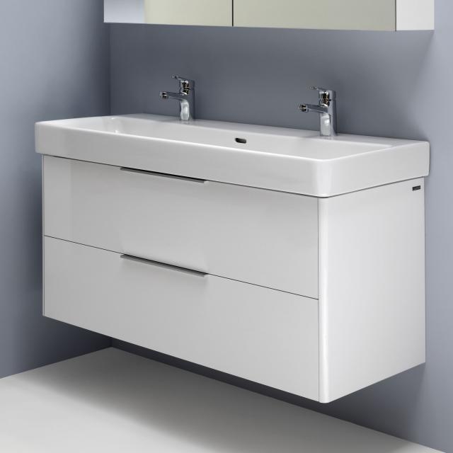 LAUFEN Pro S double washbasin with Base vanity unit with 2 pull-out compartments white gloss, basin white, with Clean Coat