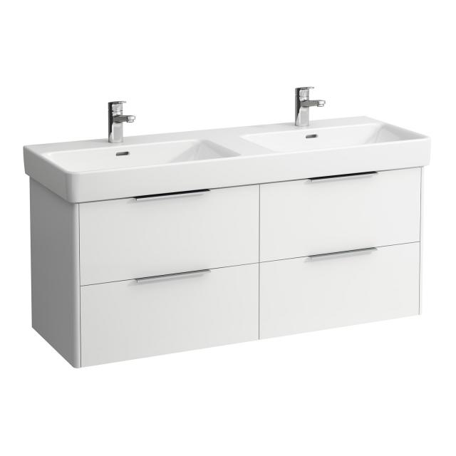 LAUFEN Pro S double washbasin with Base vanity unit with 4 pull-out compartments white gloss, basin white, with Clean Coat, with 2 tap holes