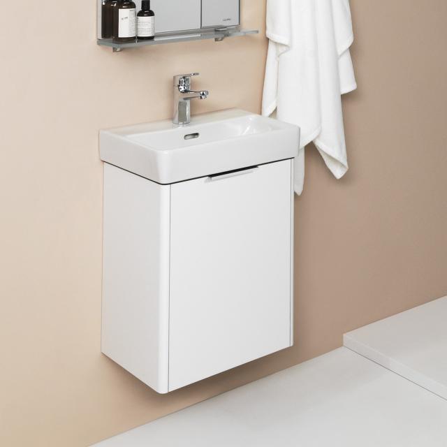 LAUFEN Pro S hand washbasin with Base vanity unit with 1 door white gloss, basin white, with Clean Coat, with 1 tap hole, with overflow