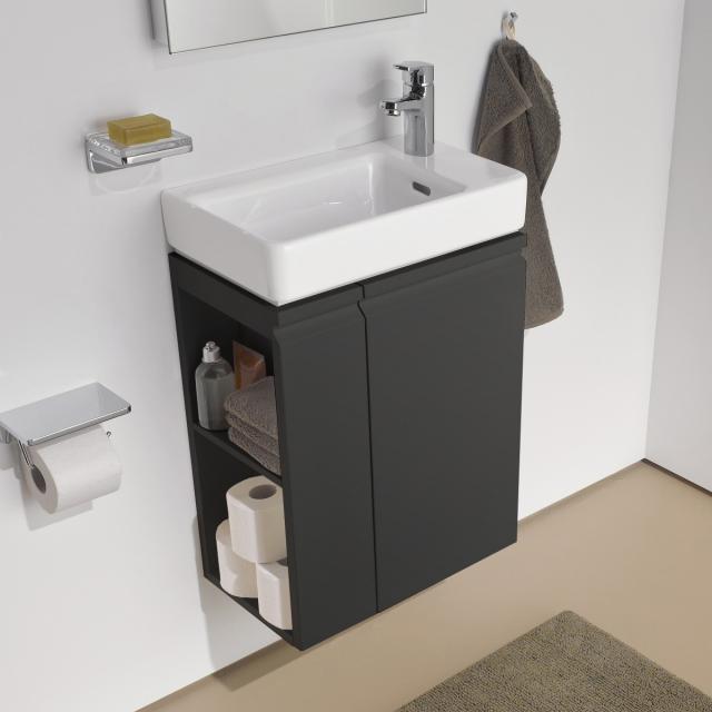 LAUFEN Pro S hand washbasin with vanity unit with 1 door front graphite / corpus graphite, WB white, with Clean Coat, with 1 tap hole