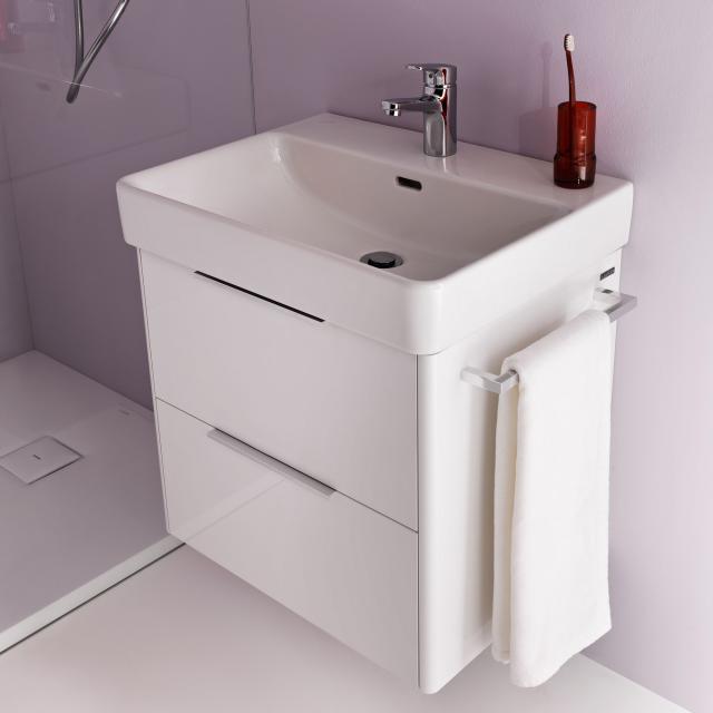 LAUFEN Pro S Lavabo avec Base meuble sous-lavabo, 2 tiroirs blanc brillant, lavabo blanc, avec Clean Coat, 1 trou percé, avec trop-plein