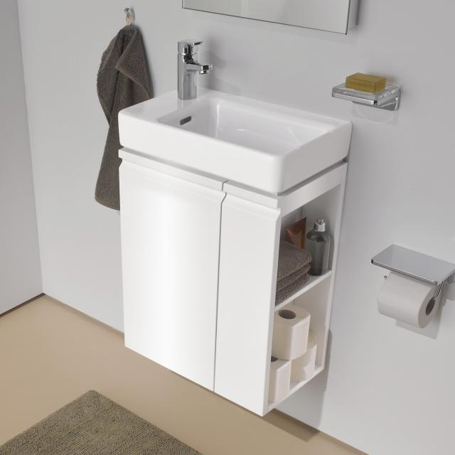 LAUFEN Pro S Meuble sous-lave-mains avec 1 porte et étagères latérale Façade blanc brillant/corps du meuble blanc brillant
