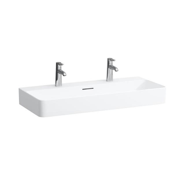 LAUFEN VAL double washbasin matt white, with 2 tap holes, ungrounded, with overflow