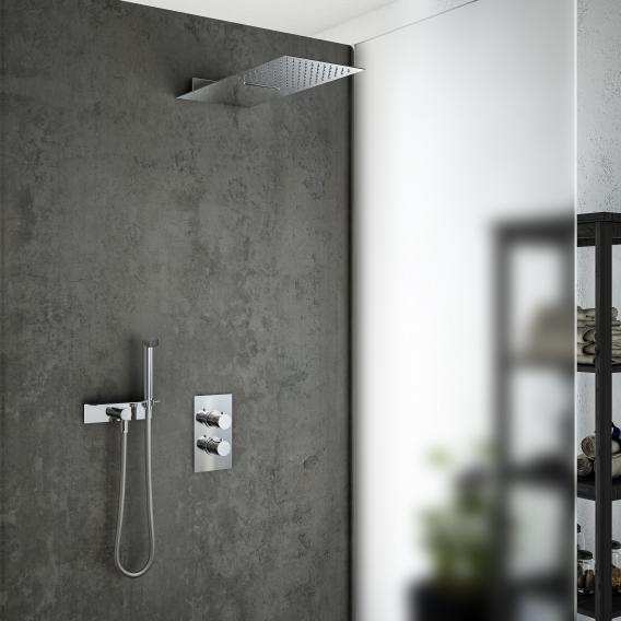 Mariner shower system with thermostat, stainless steel rain panel with 2 function and stainless steel shower set with shelf chrome