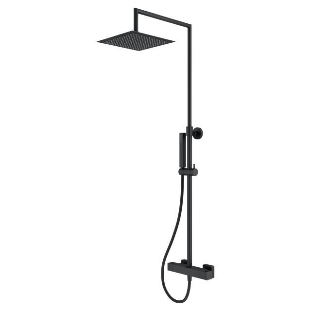 Mariner Linea shower system with thermostat, metall stick hand shower and stainless steel overhead shower, square matt black