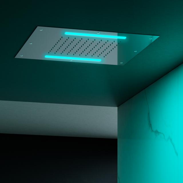 Mariner overhead rain panel for recessed installation, with lighting chrome