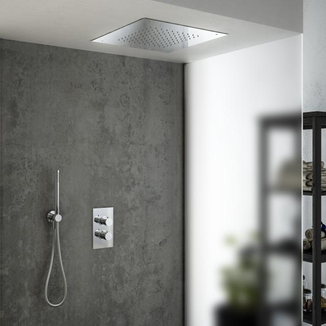 Mariner shower system with thermostat, stainless steel rain panel for recessed ceiling installation with 1 function and Logica metal shower set chrome