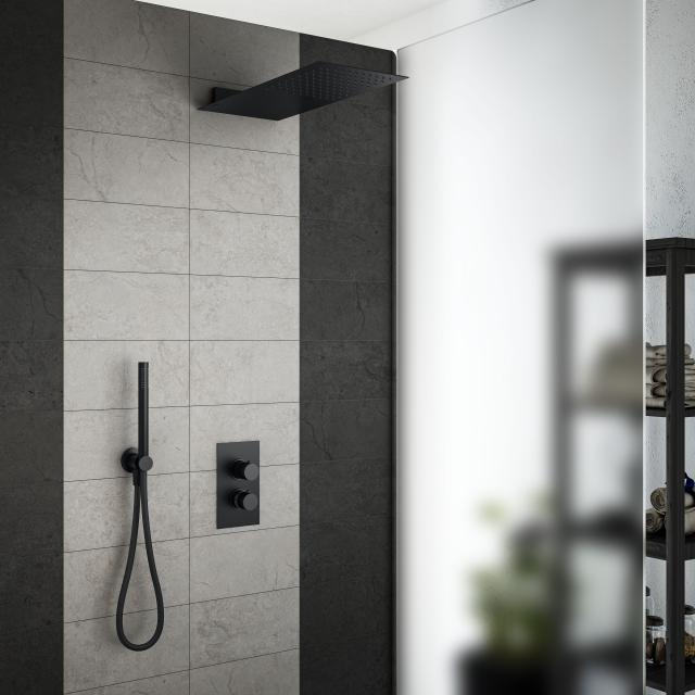 Mariner shower system with thermostat, stainless steel rain panel with 1 function and Logica metal shower set matt black