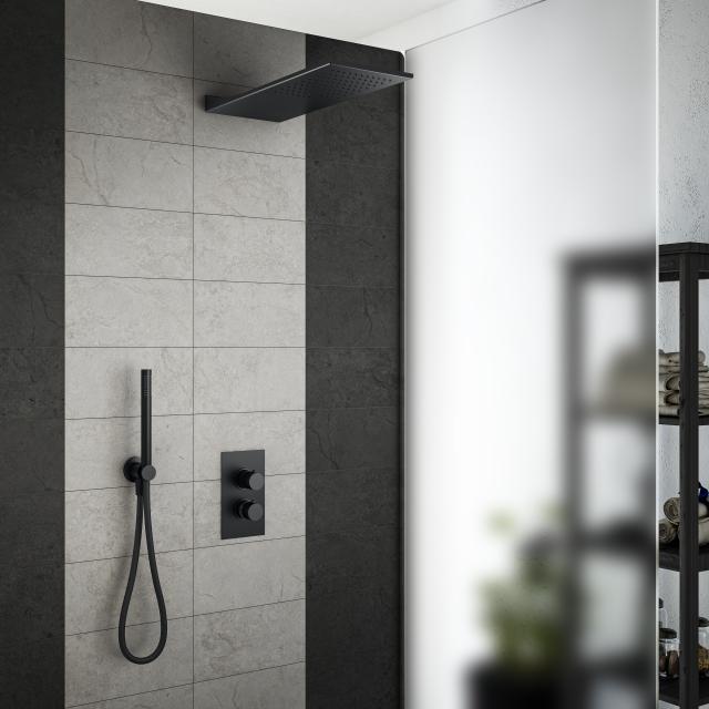 Mariner shower system with thermostat, stainless steel rain panel with 1 function and Logica metal shower set matt black
