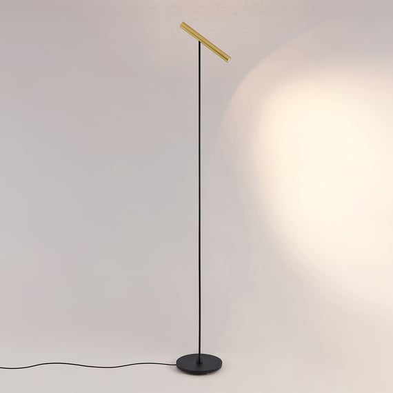 Lampada A Mezza Luna Da Terra LED - Dimmerabile, Telecomando, Testa Girevole 360°, Supporto Smartphone, Oro
