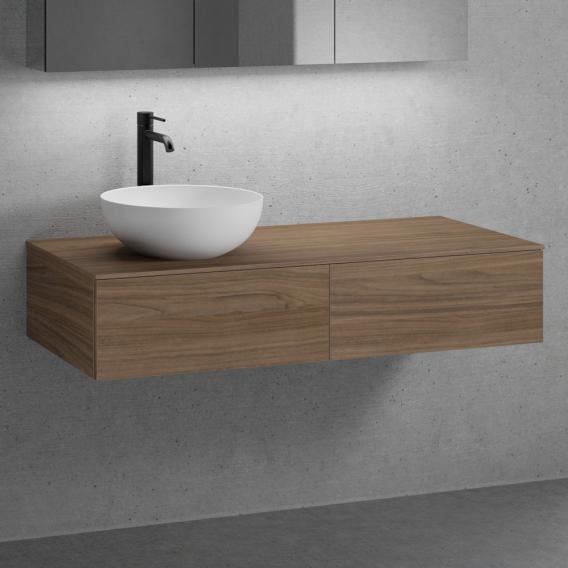 neoro n50 furniture set W: 120 cm with 2 pull-out compartments washbasin 40 cm matt white, vanity unit and countertop walnut