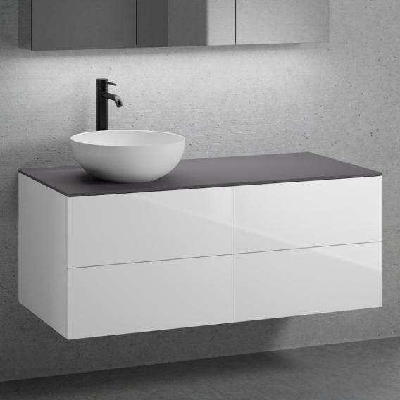 neoro n50 furniture set W: 120 cm with 4 pull-out compartments, washbasin Ø 40 cm matt white, vanity unit white high gloss, countertop matt graphite