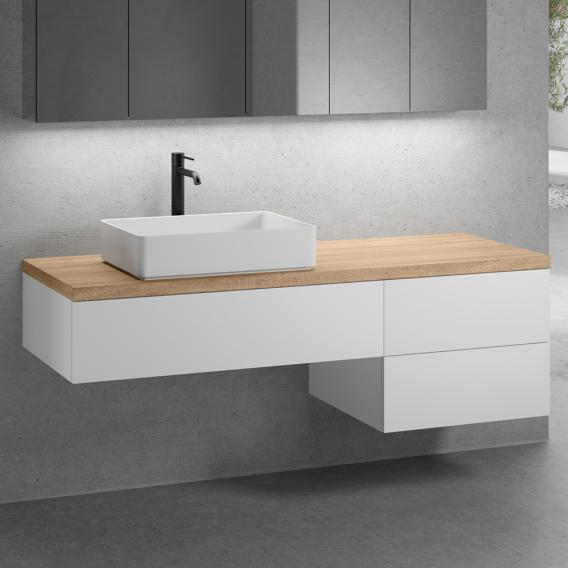 neoro n50 furniture set W: 160 cm with 3 pull-out compartments, washbasin W: 58 cm matt white, vanity unit matt white, countertop oak