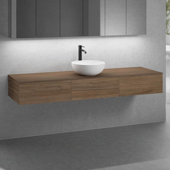 neoro n50 furniture set W: 180 cm with 3 pull-out compartments, washbasin Ø 40 cm matt white, vanity unit and countertop walnut